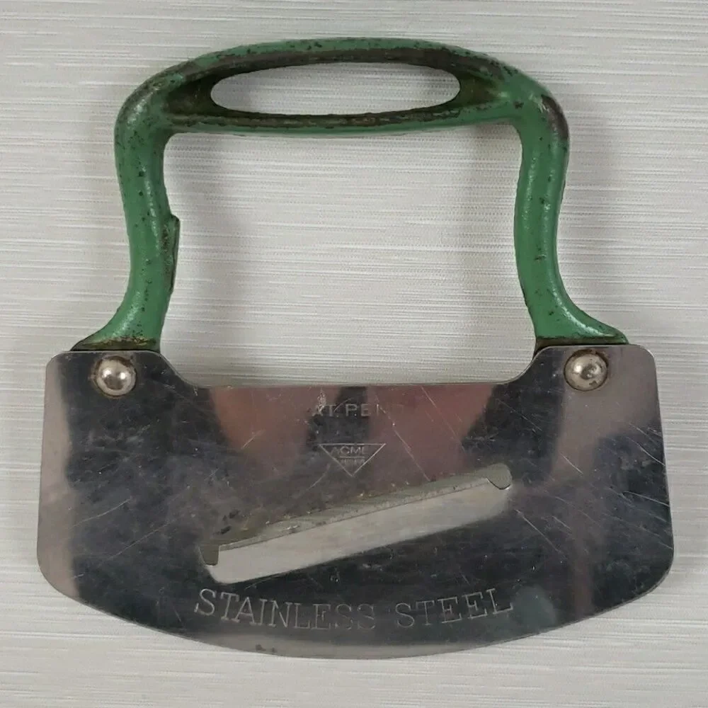 VTG Acme Rocking Chopper w/ Cheese Slicer Cast Iron Handle Stainless Utensil